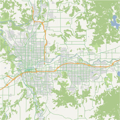 Map of Spokane Metro in Washington in a normal road map style. Contains layered vector with roads water, parks, etc.