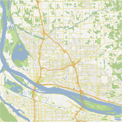Map of Vancouver in Washington in a normal road map style. Contains layered vector with roads water, parks, etc.