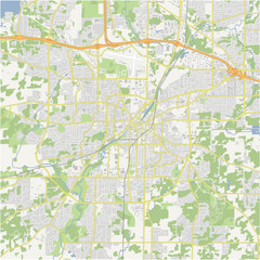 Map of Waukesha in Wisconsin in a normal road map style. Contains layered vector with roads water, parks, etc.