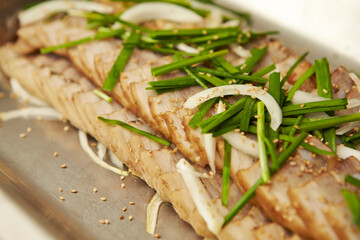 Boiled pork on a plate
