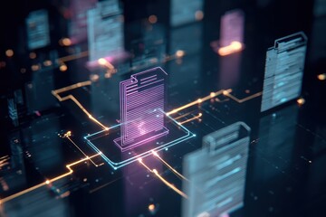 Data files glow, network connection, abstract technology background. Web usage