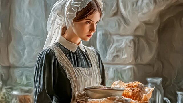 Victorian Maid Holding Food