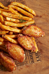 Chicken wings and French fries