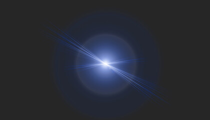 Vivid blue lens flare PNG with central glow on transparent background