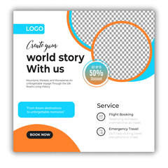 Travel and tour social media posts and web banner square design template