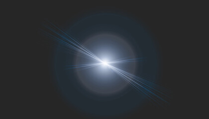Central blue lens flare PNG with light rays on dark background