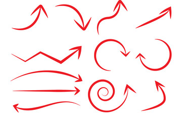 Hand-drawn red arrow set PNG on transparent background