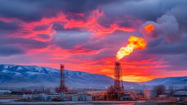Sunrise over an oil refinery