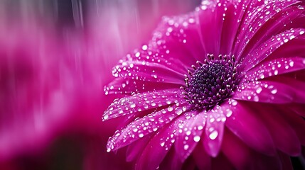 Obraz premium A vibrant pink flower covered with glistening water droplets