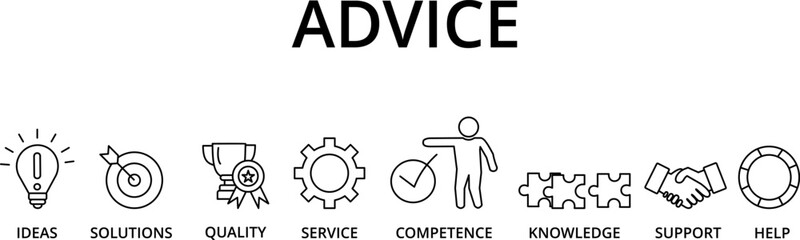 WebBanner advice concept. Keywords and pictogram