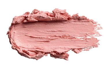 Macro close-up texture of pink blush makeup smear on black background detail