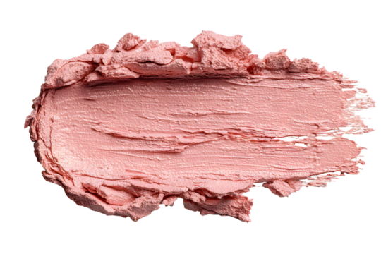 Macro close-up texture of pink blush makeup smear on black background detail