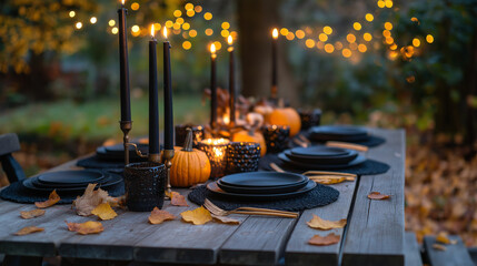 Elegant outdoor Halloween tablescape for holiday branding and lifestyle content