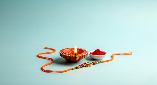 Traditional Indian Rakhi, Diya, and Kumkum for Festive Celebrations