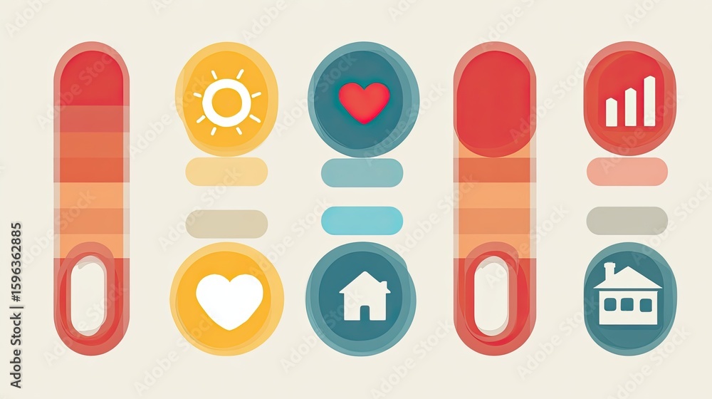Poster abstract infographic design with colorful icons and progress bars