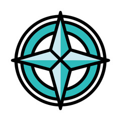 Teal and Black Compass Rose Icon with a Circular Design on a White Background navigation
