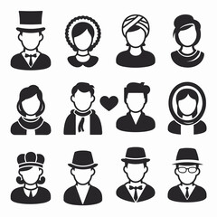 Vector icon sheet of black and white people illustrations with hats and accessories – Suitable for avatar design, cultural diversity projects, or UI icon sets