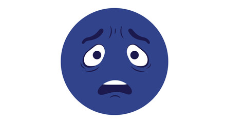 Fototapeta premium Blue Circle Emoji Depicting Shocked Worried Expression.