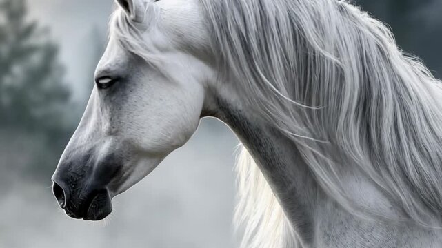 Close-up of a white horse's head and mane