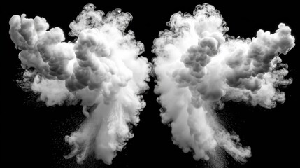 Fototapeta premium Symmetrical cloud explosion on black background creates dramatic visual effect art concept