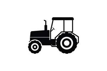 Obraz premium Monochrome Tractor Illustration Featuring Large Tires and a Cabin Set Against a White Background Presented as a Silhouette tractor depicted silhouette