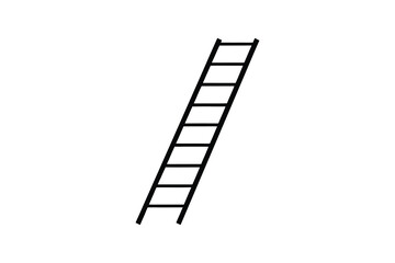 Simple Black and White Illustration of a Ladder with Rungs Ascending Diagonally on a White Background Presented in a Silhouette Style silhouette