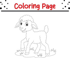 Cute Sheep coloring book page for kids. Farm animal black and white outline
