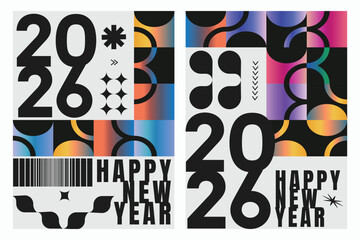 2026 New Year Minimalistic Poster Set with Abstract Gradient Geometric Patterns Holiday Greeting Card And Poster Templates Vector Collection