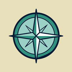 Teal and White Compass Rose Icon on Beige Background Vector Illustration symbol navigation