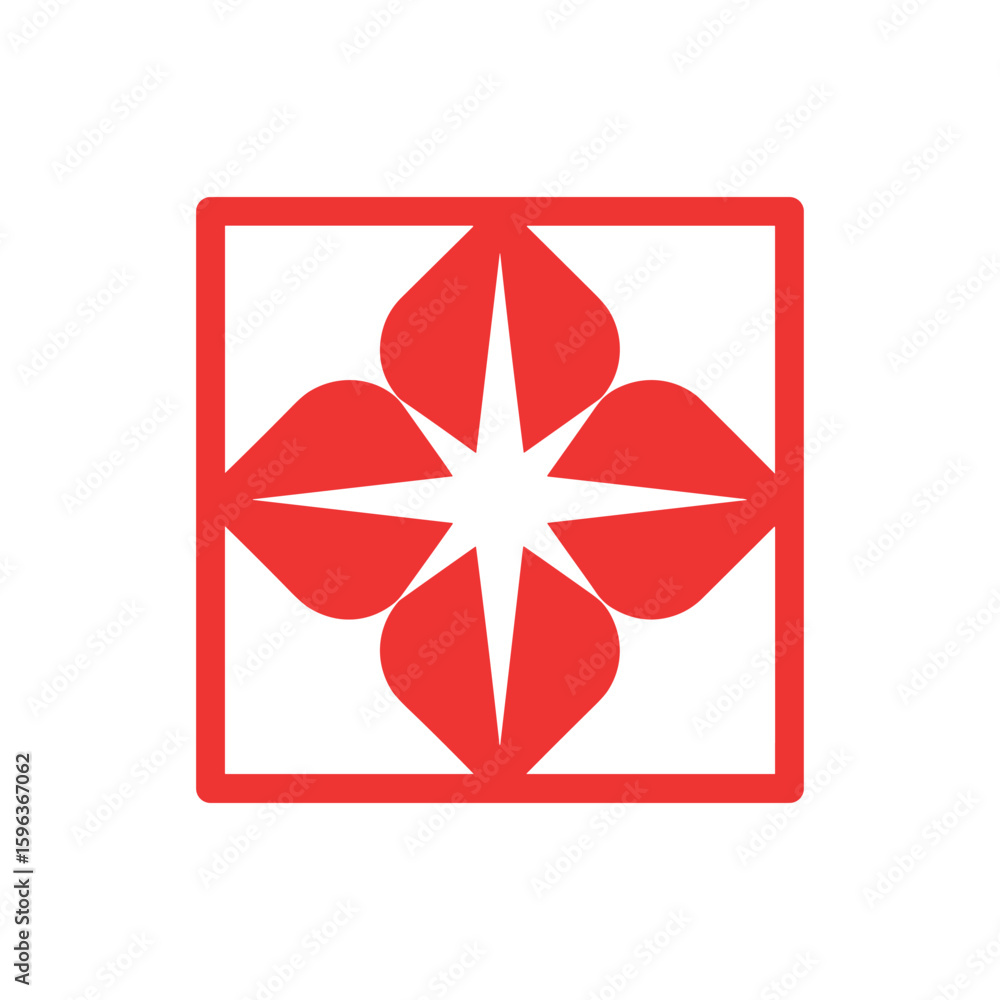 Aufkleber abstract geometric flower shape in red square frame graphic element vector illustration