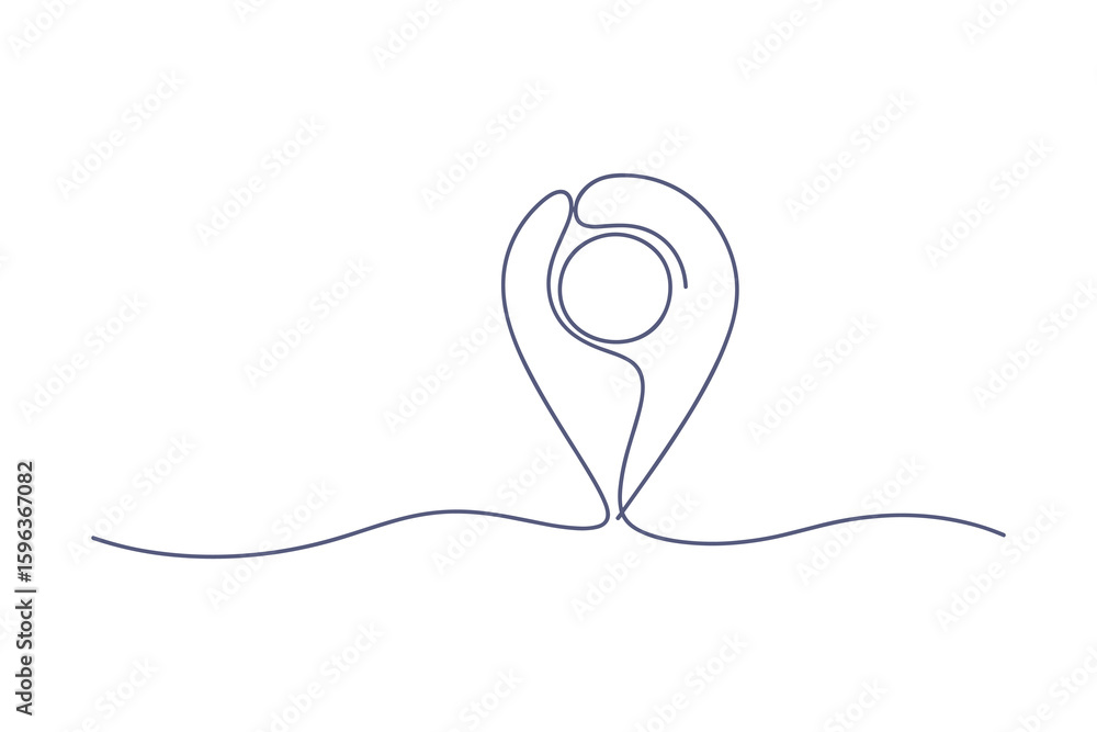Poster abstract location pointer one line drawing, map pin, minimalist design vector illustration