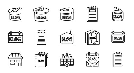 Collection of Blog Icons in Simple Line Art Style.