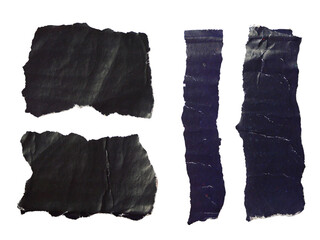 Pieces of torn or cut black paper, design elements isolated on transparent background.