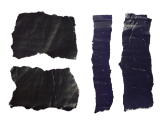 Pieces of torn or cut black paper, design elements isolated on transparent background.