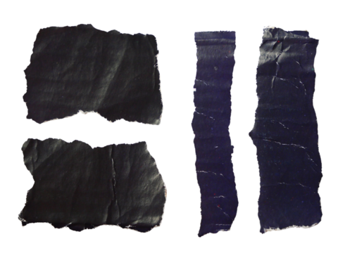 Pieces of torn or cut black paper, design elements isolated on transparent background.
