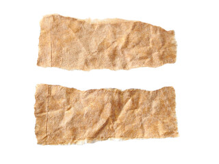 Pieces of torn or cut brown cardboard isolated design element on transparent background.
