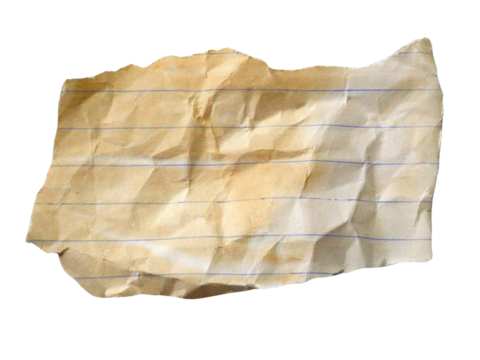 Pieces of notebook paper with old lines and white creases that are torn or cut. Isolated design elements on transparent background.