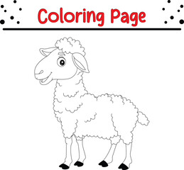 Cute Sheep coloring book page for kids. Farm animal black and white outline