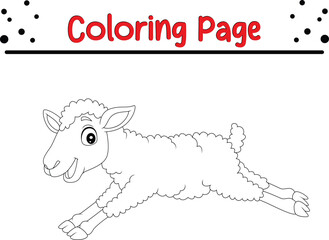 Cute Sheep coloring book page for kids. Farm animal black and white outline