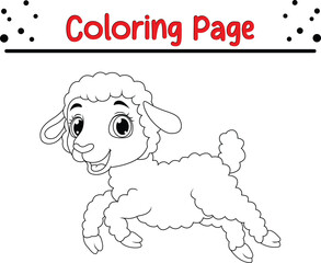 Cute Sheep coloring book page for kids. Farm animal black and white outline
