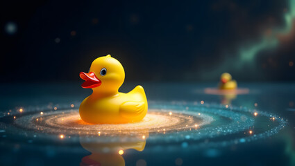 The Whimsical Journey of a Yellow Duck Through a Surreal Cosmic Ocean of Dreams and Wonder 