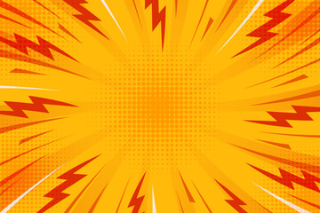 Comic illustration with burst effect and lightning bolts. Abstract vector design of powerful energetic frame. Manga superhero art. Explosion perfect for retro pop art elements.