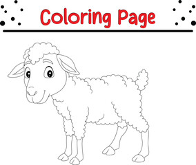 Cute Sheep coloring book page for kids. Farm animal black and white outline