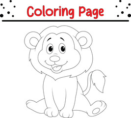 Cute Lion coloring page. Jungle animal coloring book page for kids