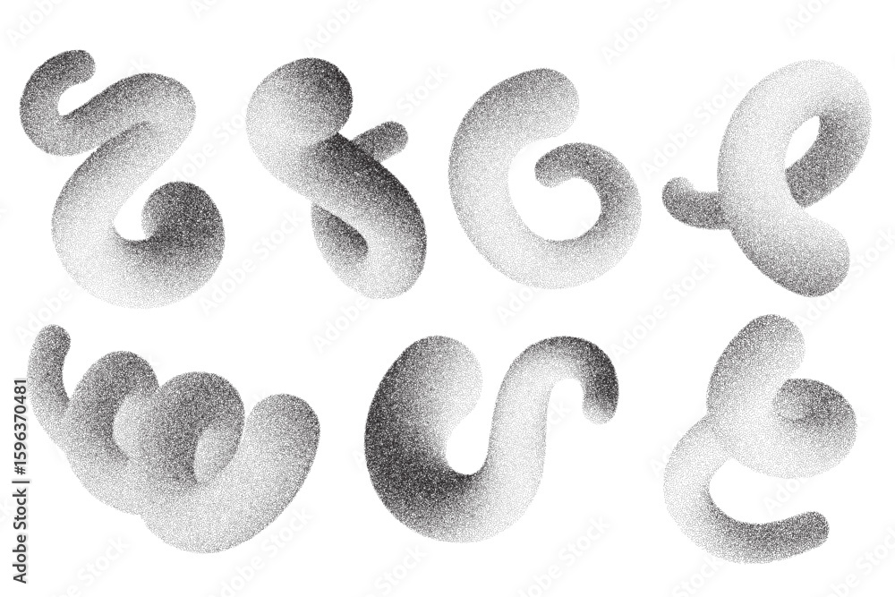 Poster abstract line shapes on white background. 3d wavy elements with noisy fluid effect. vector grainy sp
