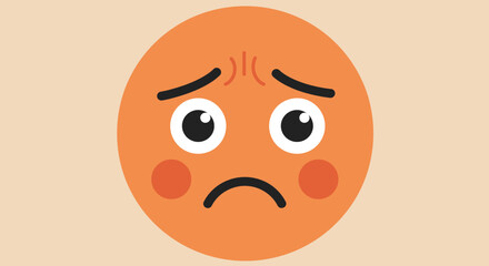 Fototapeta premium Sad Orange Emoji with Downcast Eyes and Cheeks.