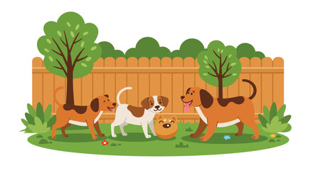 Playful Cartoon Dogs in a Sunny Backyard Scene.