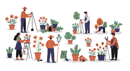 People Gardening and Caring for Plants in Pots.