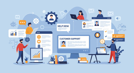 Illustration of Customer Support and Help Desk Concept.