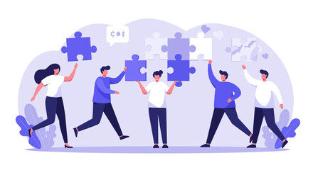 Team Assembling Puzzle Pieces Collaboration Concept.